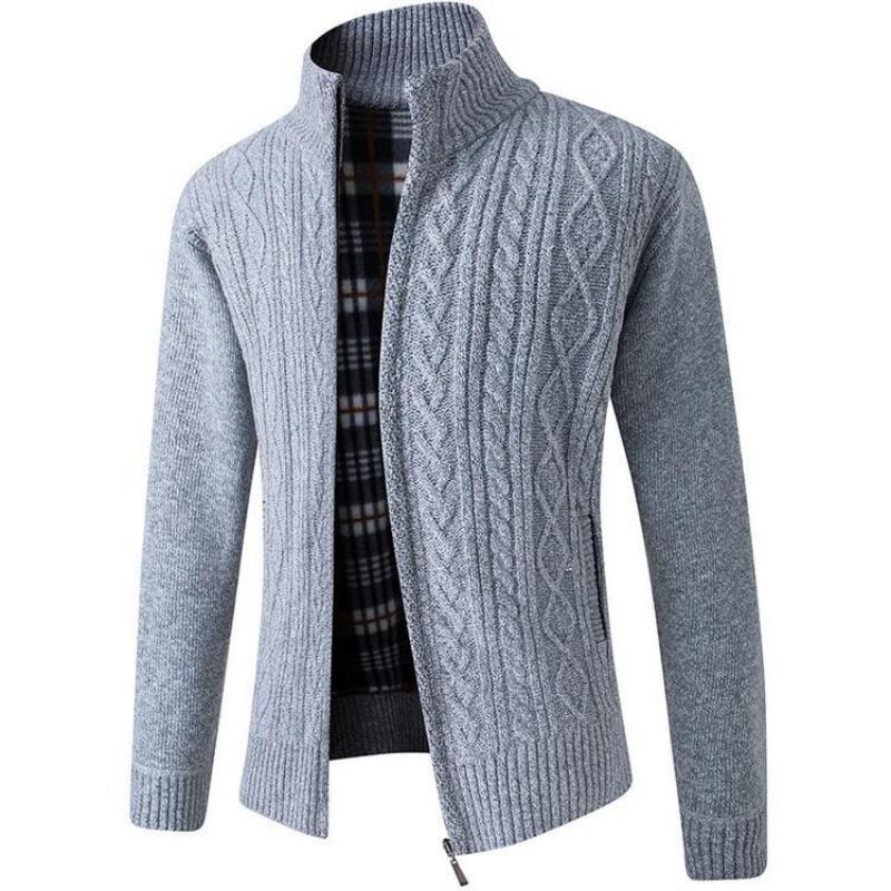 Men's Thick Knit Stand Collar Cardigan