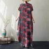 Krátký rukáv Plus size Bavlněné vintage květinové nové šaty pro ženy ležérní volné dlouhé letní šaty