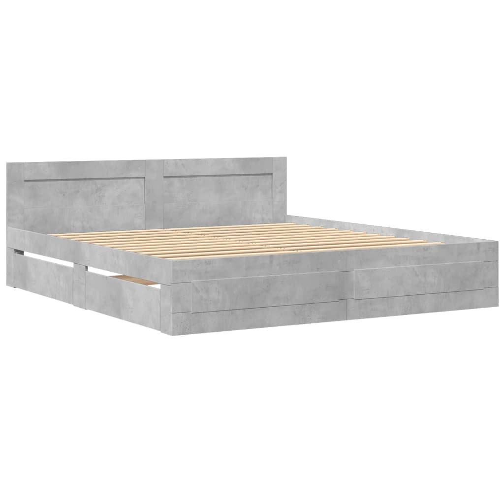 vidaXL Bettgestell mit Kopfteil Betongrau 200x200 cm Holzwerkstoff