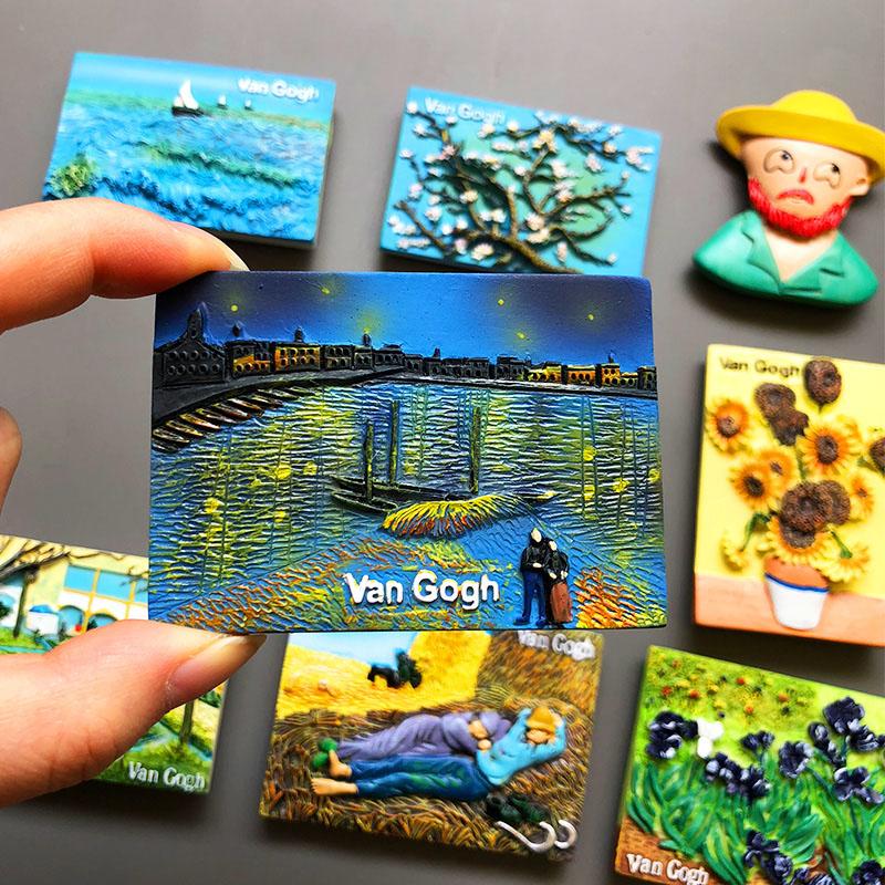 Cartoon Van Gogh Resin Refrigerator Paste Fridge Magnet Magnetic Paste Creative 3d Refrigerator Room Decoration Collection Gifts