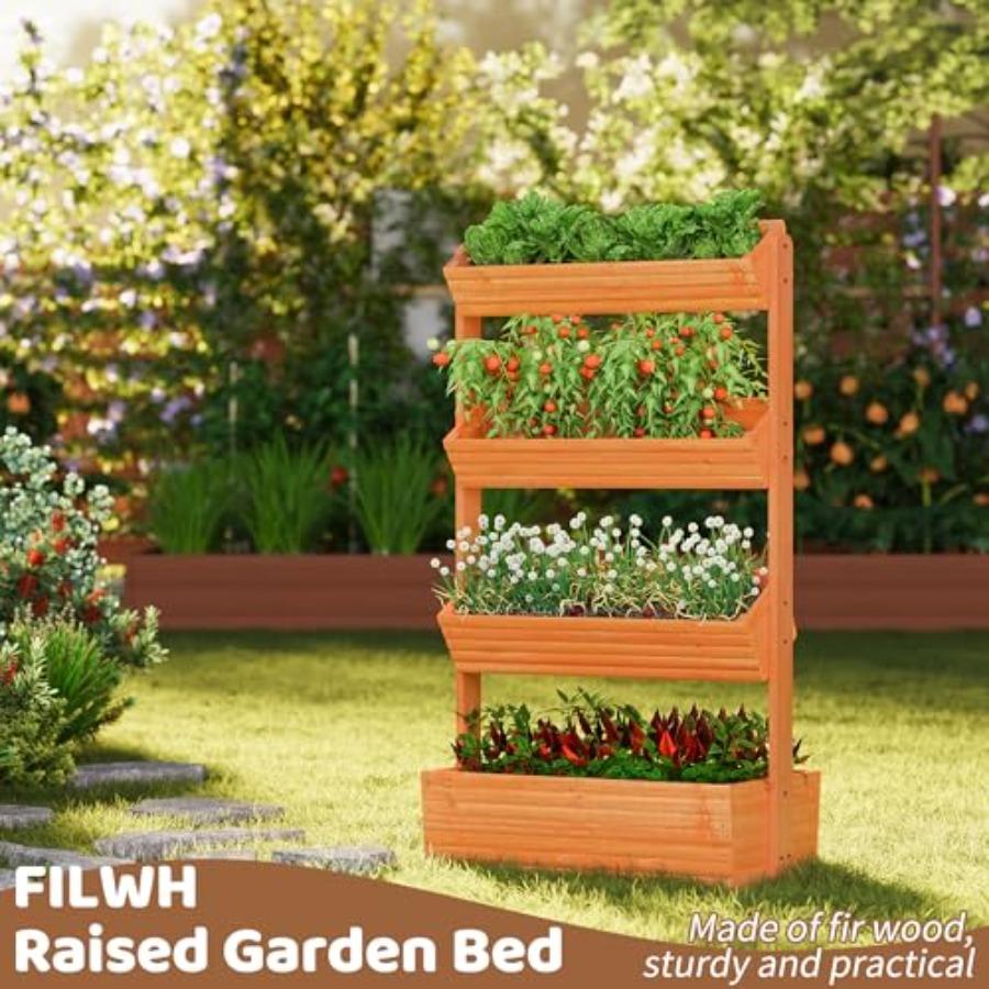 Wooden Raised Garden Bed Vertical Planter Box Freestanding Plant Stand for Indoor Outdoor Plants Herbs Flowers Vegetables Garde