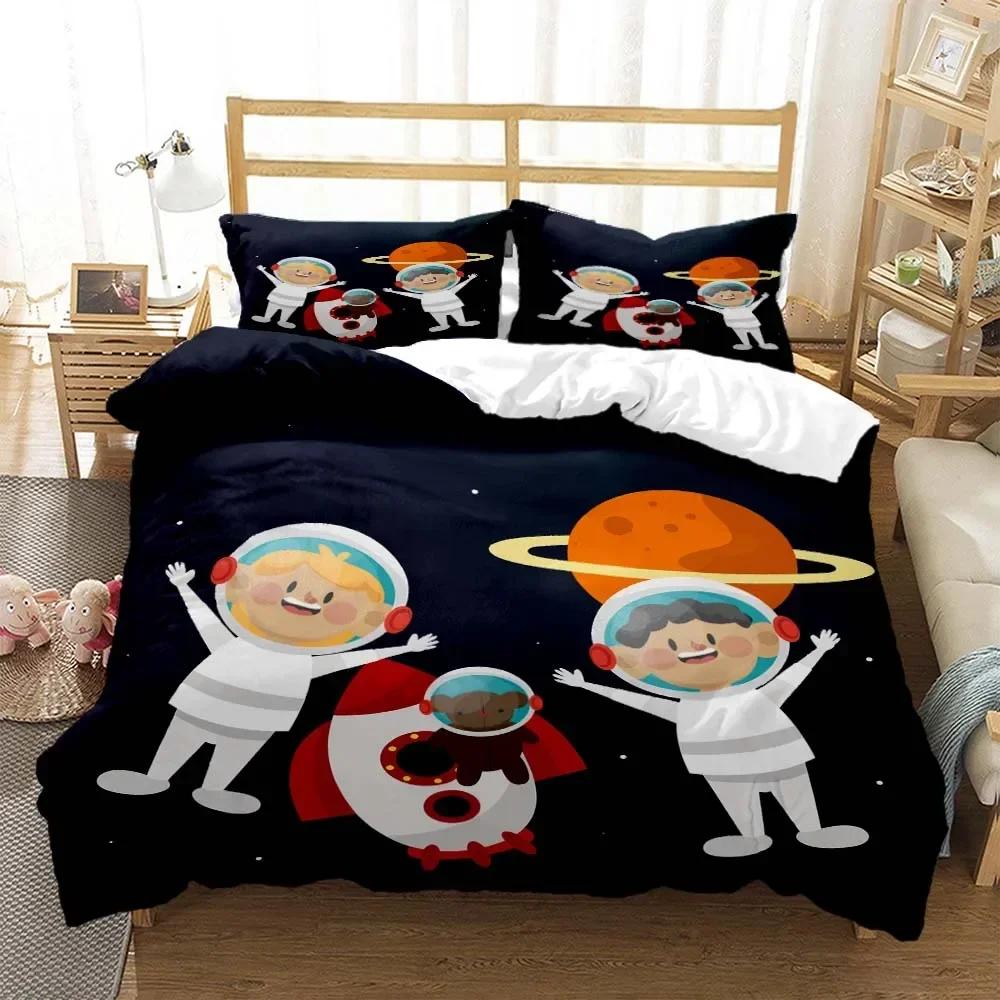 Cartoon Astronaut Digital Print Comfortable Duvet Quilt Cover Pillowcase Bedding Set Children Bedroom Decoration Home Textile