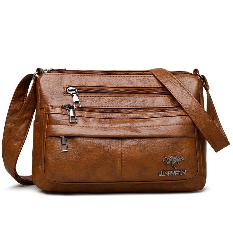 Chic Street Style Medium Square Bag Soft Pu Leather With Mobile Phone Pocket