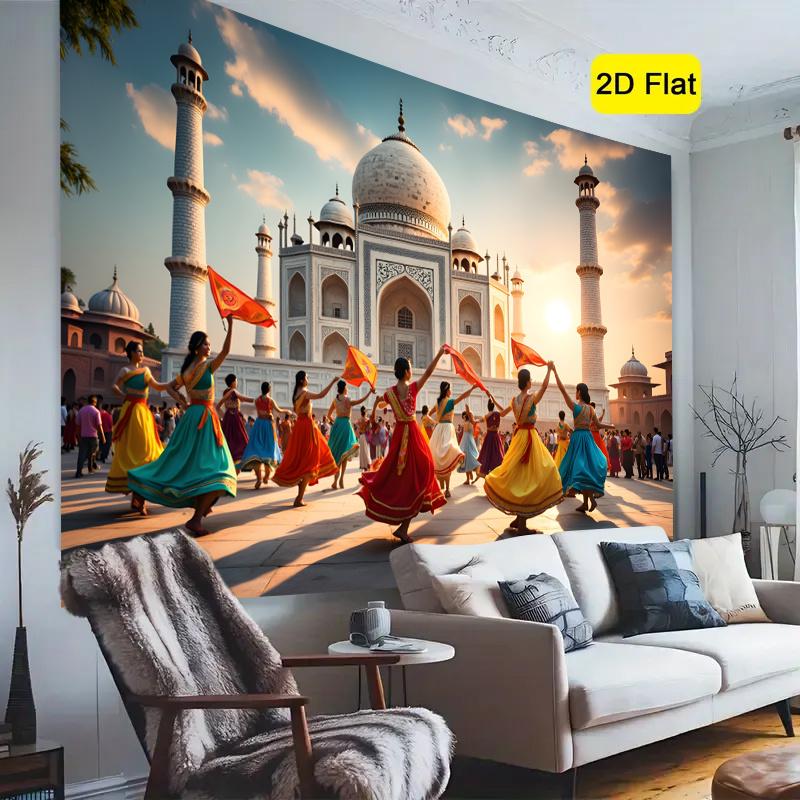 One 2D Plane, In Front of the Taj Mahal of Indian Dance, with Polyester Photographic 2D Background Cloth and flagsXY
