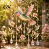 Yard Art for Outside Hummingbird Wind Chime, Chimes Outside, Stained Glass & Crystal Sun Catcher Hanging Bird Ornament Windchime, Colorful Decorations