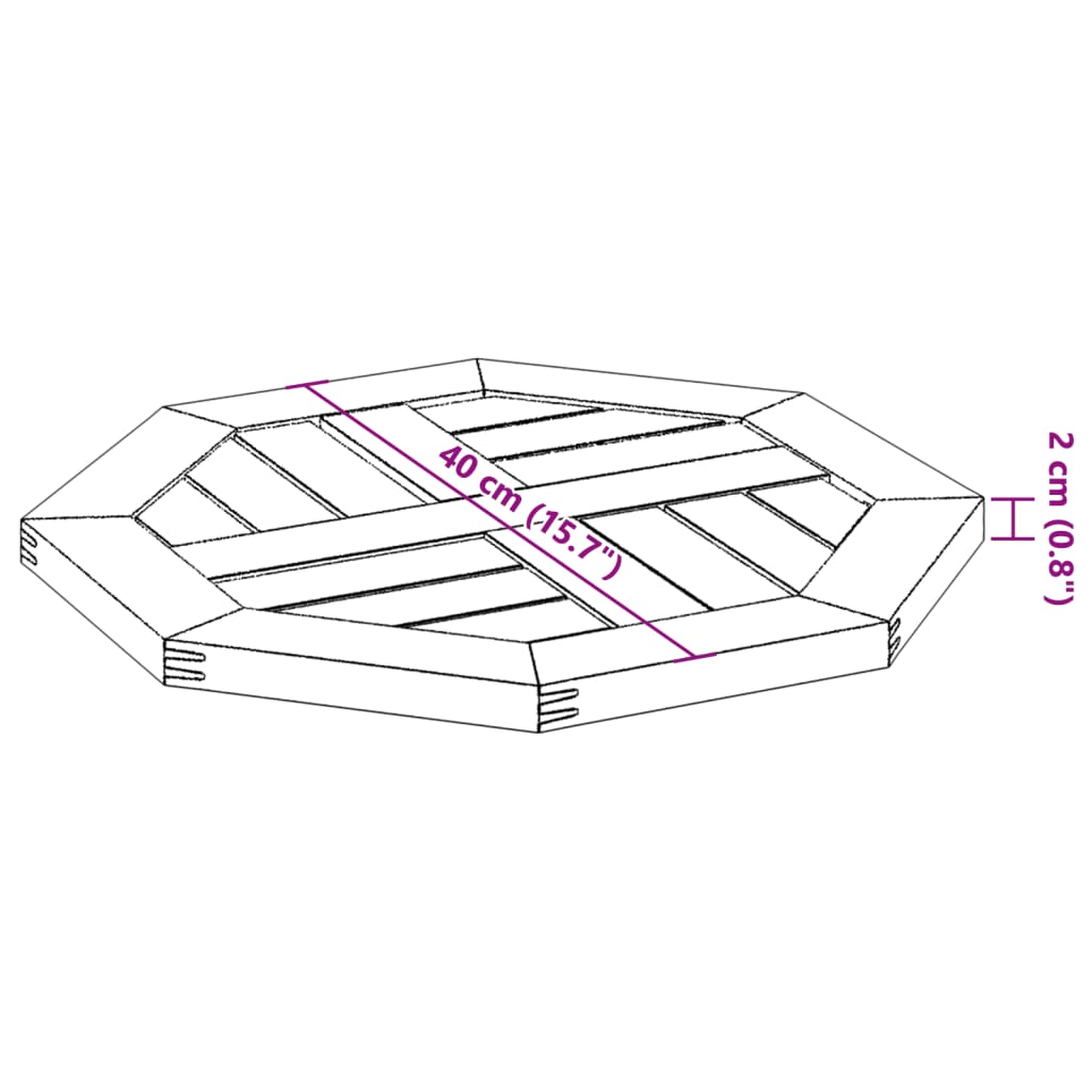 Tabletop 40x40x2 cm Octagonal Solid Acacia Wood