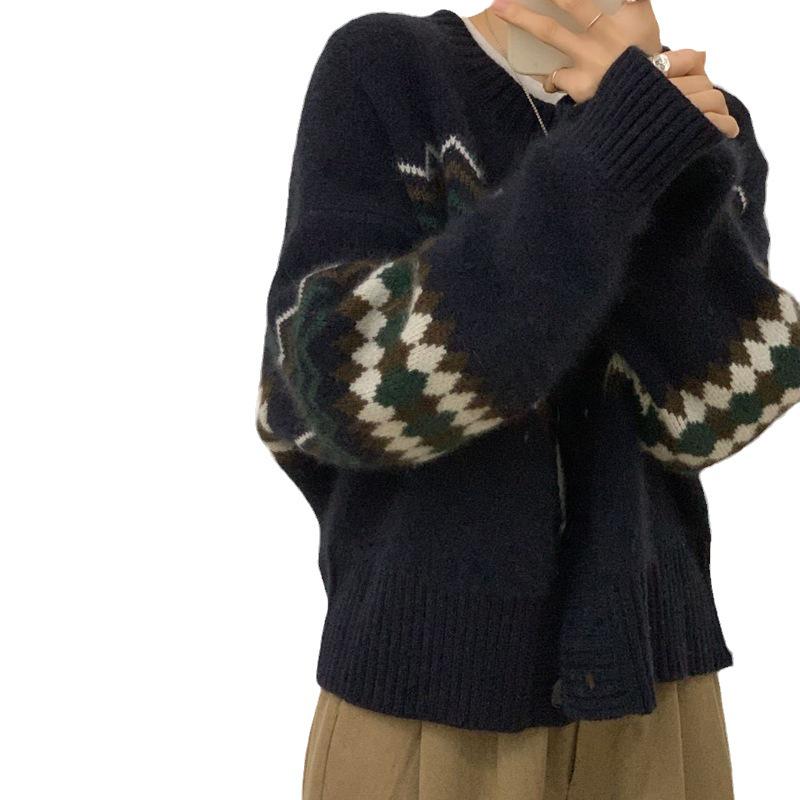 Retro Japonský Ležérní Styl Dámský Pletený Žakárový Svetr Kardigan