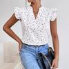 European and American New Fashion Women's Printed V-neck Ruffle Sleeve Top