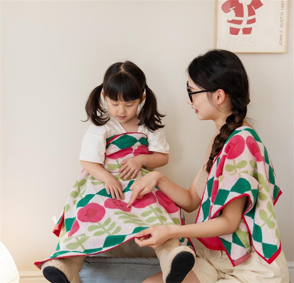 Cartoon Geometry Shape Flower Cotton Towel for Kids, Soft Face Towels, Super Absorbent Bath Towel, Household Towel, Beach Towel
