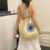 Straw Bag Women Hand-Woven Handbag Round Shape Rattan Bag Big Capacity Casual Beach Shoulder Crossbody Bag