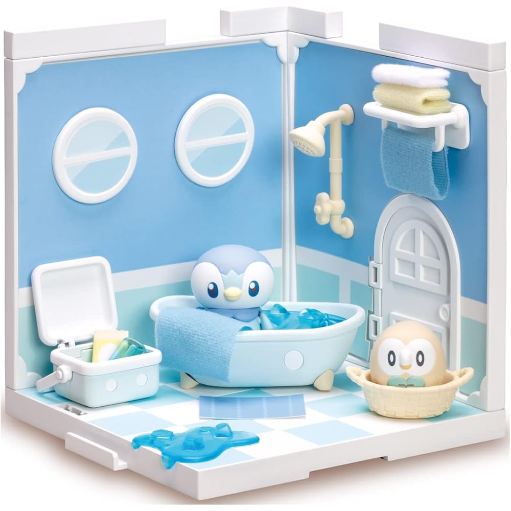 Takara Tomy Pokemon Pokepeace House Bathroom Piplup & Rowlet Toy Set