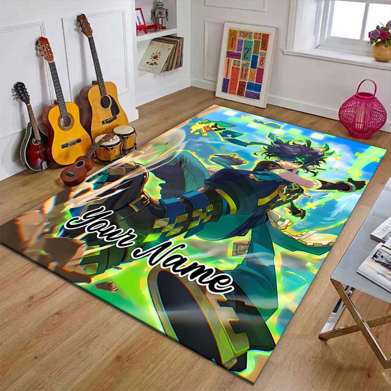 Custom Genshin Impact Mat Personalized Name, Polyester Washable Indoor Entryway Rug, Gift for Christmas, Easter, Thanksgiving Day