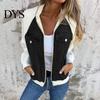 Women Outerwear Fall Winter Jacket Color Matching Zip-up Pockets Cardigan Long Sleeves Chest Flap Pocket Patchwork Raglan Shoulder Turn-down
