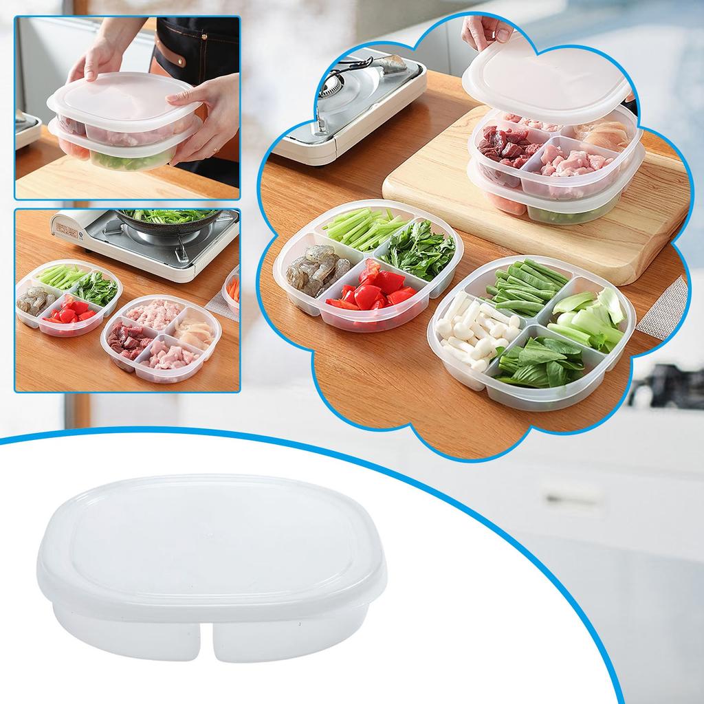 Transparent Refrigerator Storage Box With Lid Four Division Onions  And Garlic Sub Plating Food Grade Refrigerator Meat Plate