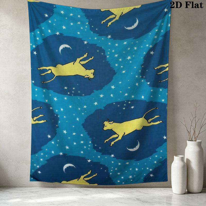 Goodnight Moon Wall Tapestry Aesthetic Wall Hanging Printed Fabric Blanket Decorative Tapestries For Bedroom Living Room Home Decor
