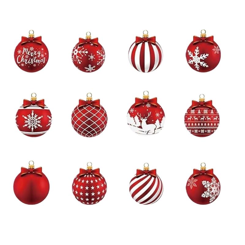 Packung mit 12 natürlichen Holz-Rotkugel-Weihnachtsbaumschmuck Hängedekoration für Baum Wand Feierparty Zubehör
