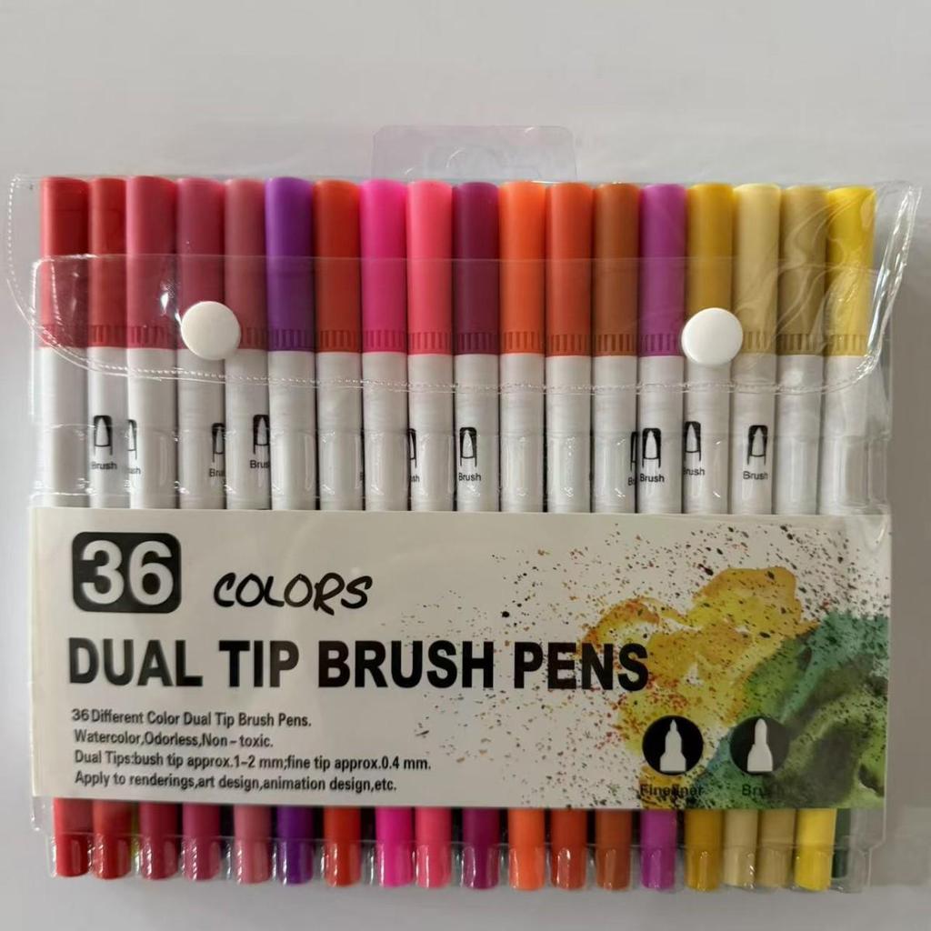 Water-based Double-ended Watercolor Pen Set with Colored Fine Liner and Soft Tip