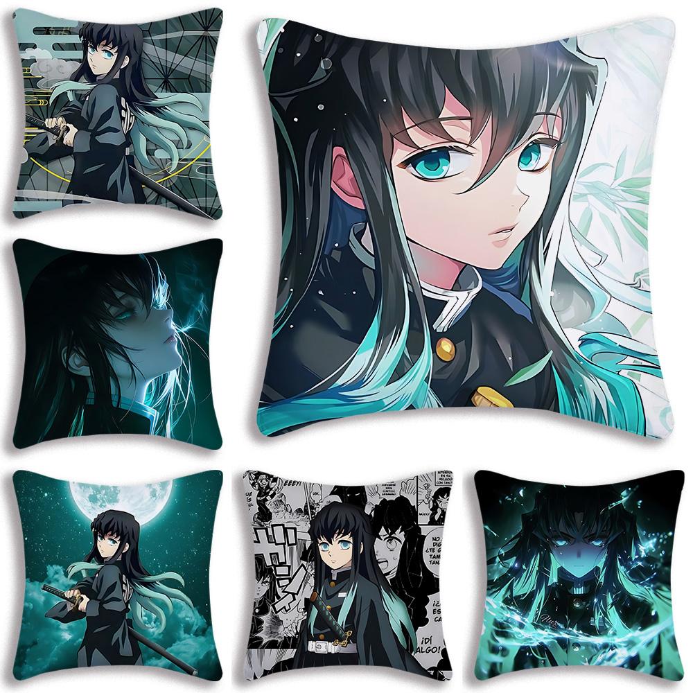 Muichiro Tokito Anime Pillow Covers Cartoon Sofa Decorative Home Doublesided Printing Short Plush Cute Cushion Cover