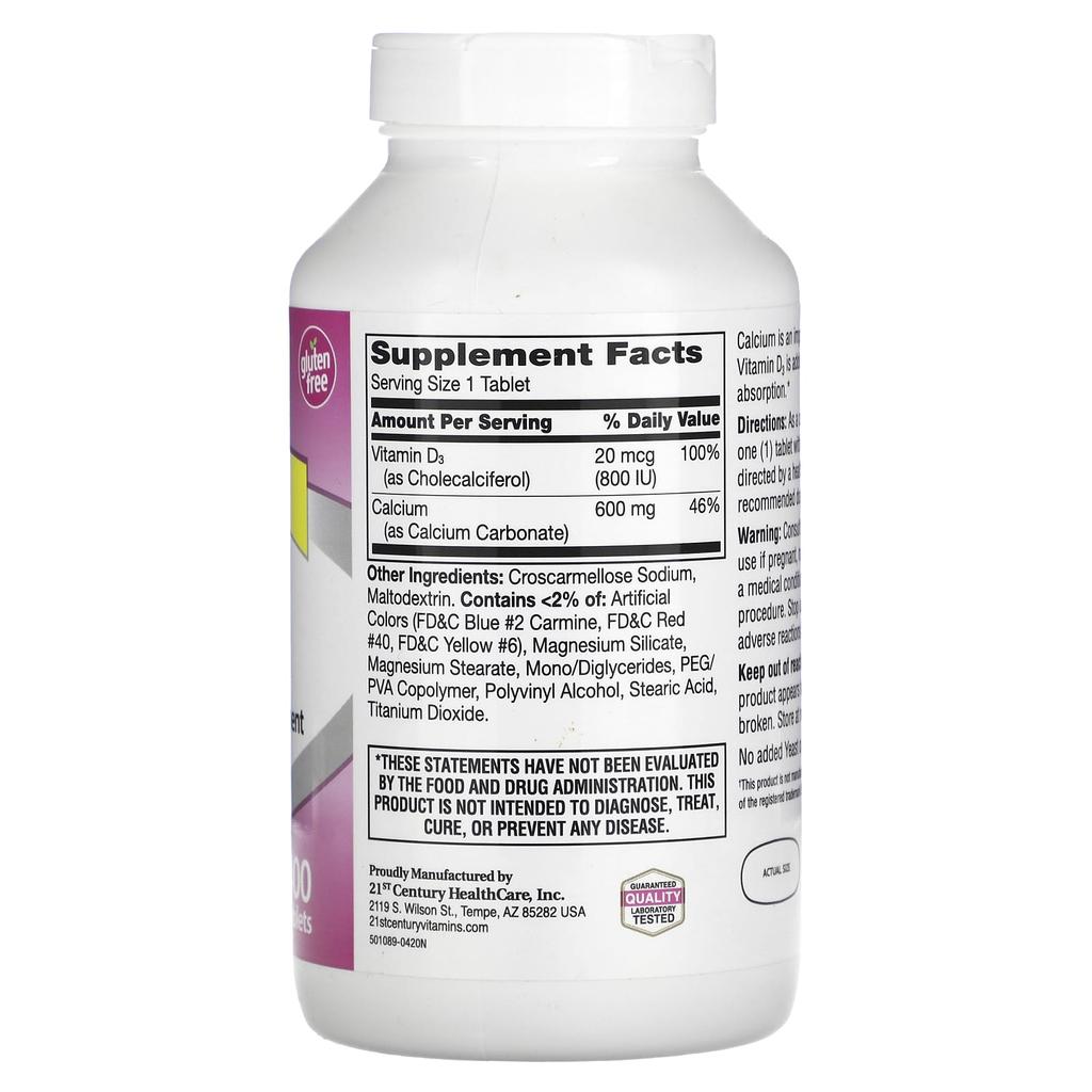 21St Century, 600+D3, Calcium & Vitamin D3 Supplement, 400 Tablets