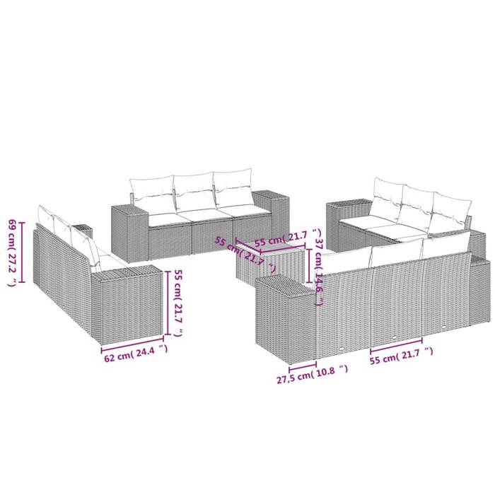 VidaXL Garden Lounge Set with Cushions 13 Pcs Black Wicker 3257707