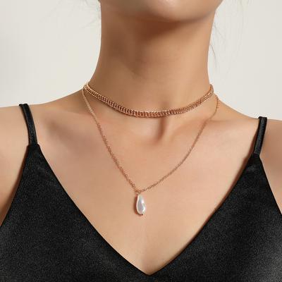 Irregular Pearl Pendant Cuban Necklace, Women's Fashion Explosion Temperament Multi-layer Necklace