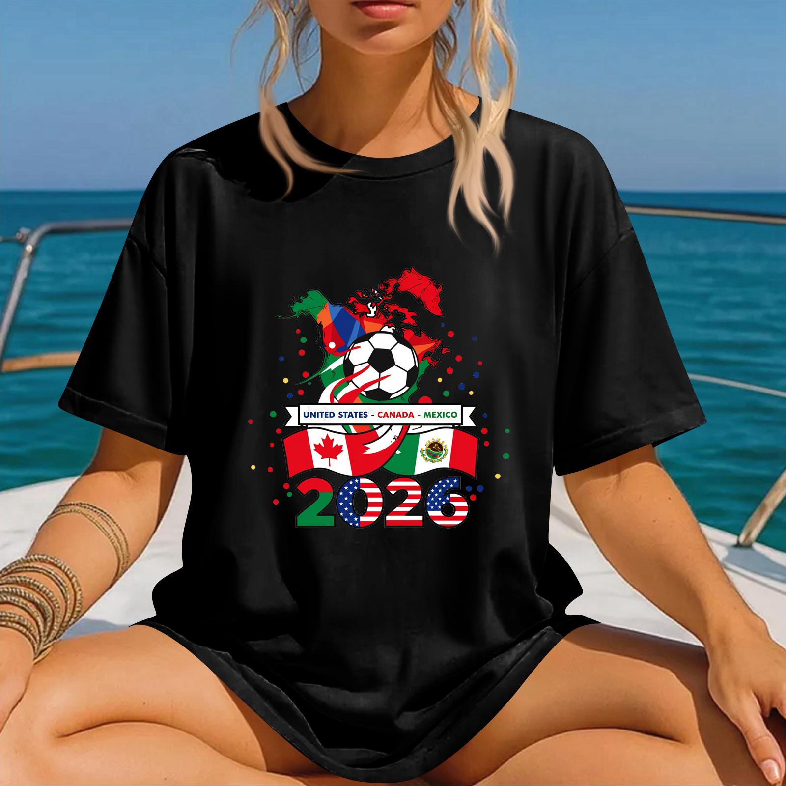 

Men Women Unisex Fashion 2026 Soccer World Cup Graphic Print T Shirt Crew Neck Pullover Short Sleeve Top Casual Wear XXL чёрный