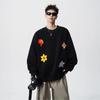 Pull épais à col rond imprimé floral marque automne et hiver ample décontracté beau voyou vêtements noirs
