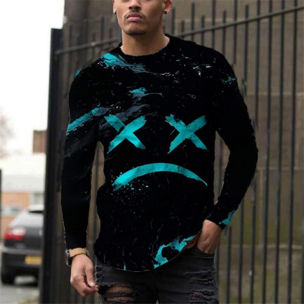Men's Geometric Pattern Long Sleeve T-Shirt, Casual Textured Top