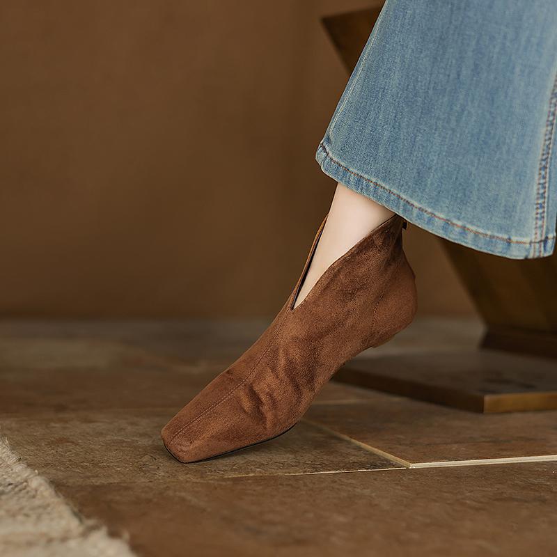 Fashion 2025 NEW Autumn Women Shoes Square Toe Med Heel Women Boots Kid Suede Leather Ankle Boots Winter Elegant Modern Boots