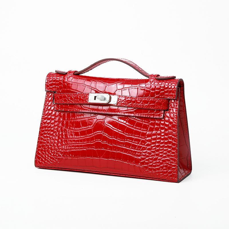 2025 Women's Genuine Leather Mini Handheld Bag - Crocodile Pattern Chain Shoulder Kelly Bag