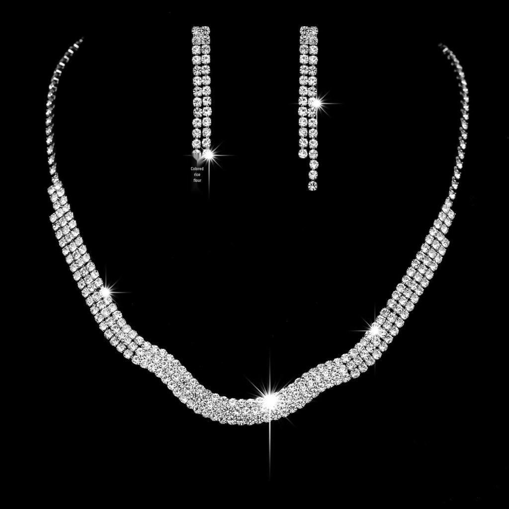 Korean Rhinestone Claw Chain Bridal Necklace and Earring Set