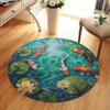 1pc Non-Slip Polyester Koi Fish Round Area Rug - Indoor Crystal Velvet Floor Mat 0.45cm Thickness for Living Room, Bedroom, Home