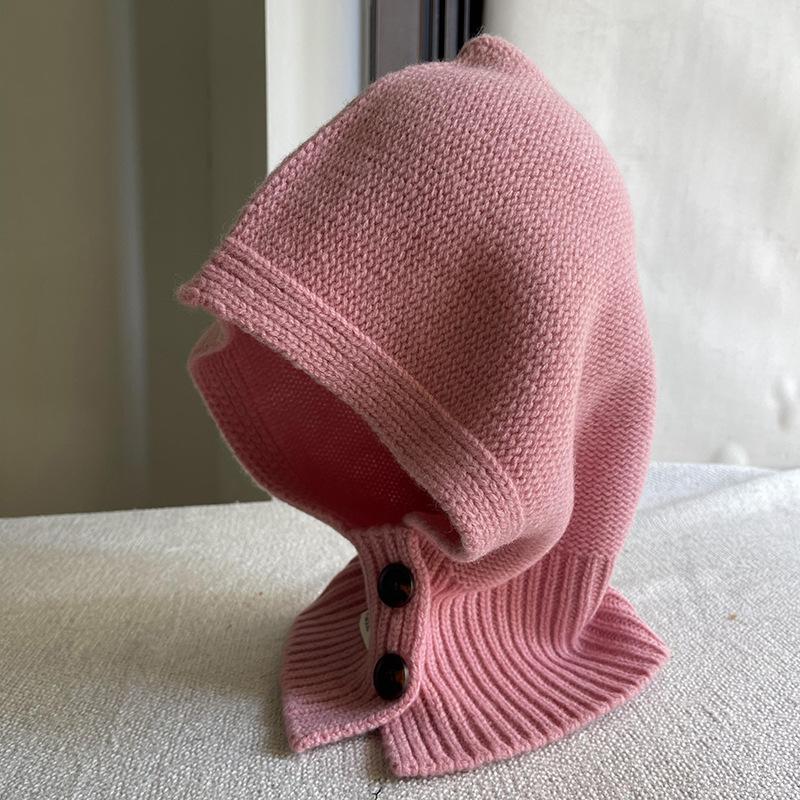 Pure Wool Balaclava Women's Winter Knitted Warm Ear Protection Hat Scarf Integrated Hooded Neck Scarf