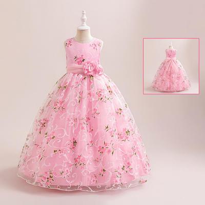 2024 Europäisches und Amerikanisches Mädchen-Abendkleid mit Blumenspitzen-Puffrock - Kinder Hochzeits- und Partykleidung
