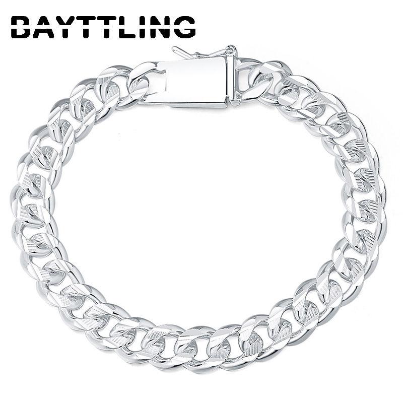 

925 Sterling Silver 10MM 8 Inch Cuban Chain Bracelet for Men Women Fashion Engagement Party Jewelry Bracelets срібний