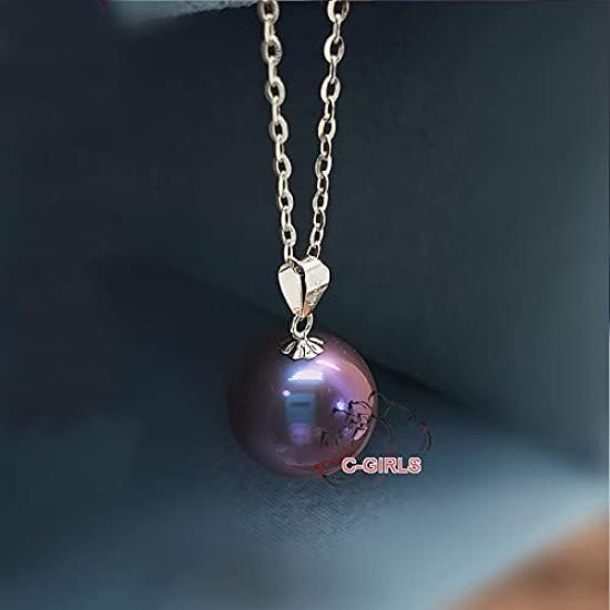 [C-Girls Pearl Shop] Necklace, Purple, Extremely Rare Purple, Extra Large 14mm Hanadama Pearl, Purple Pendant, 925 Silver, Available in 5 Colors,