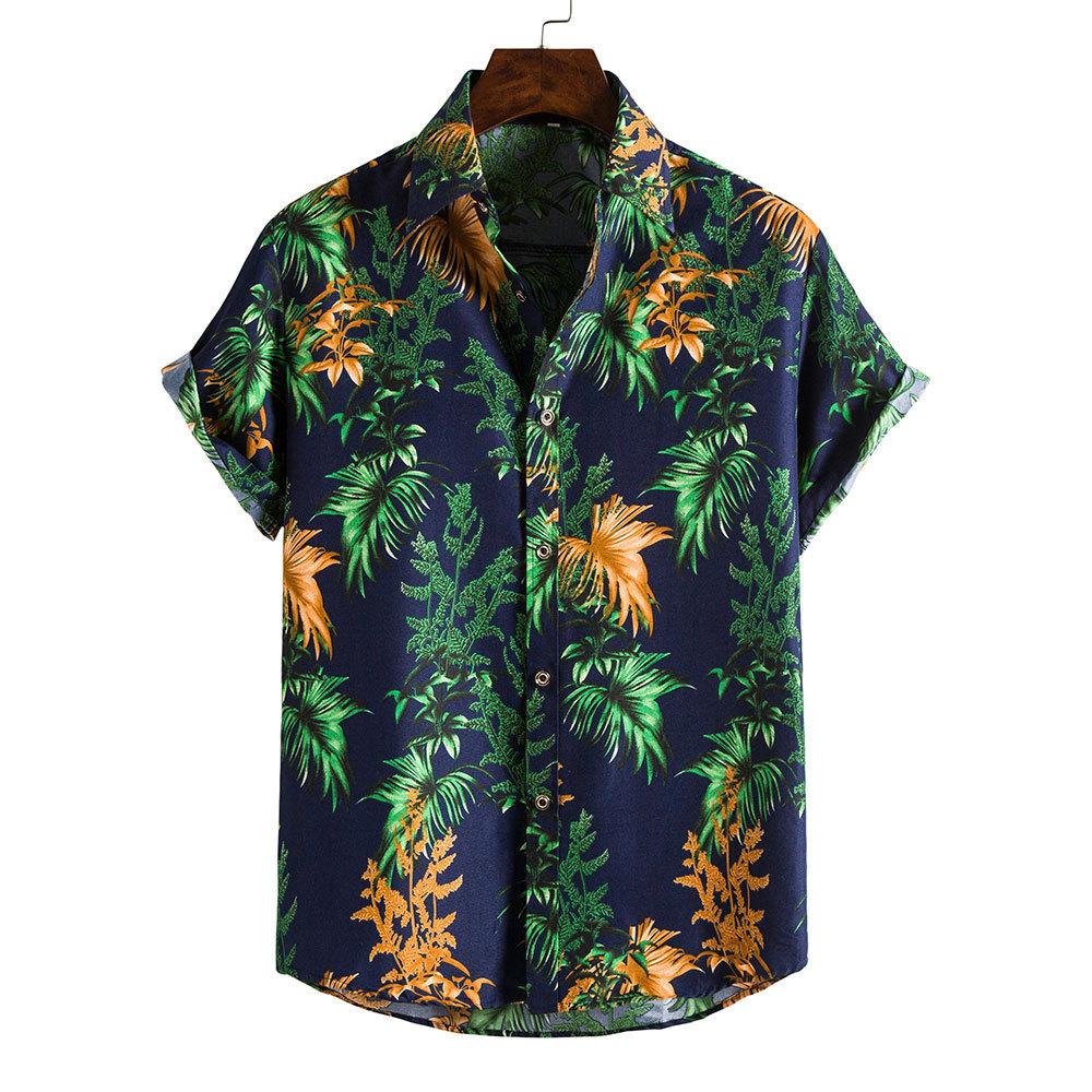 New 2025 Spring and Summer Men's Beach Shirt Hawaiian Short-sleeved Flower Shirt Men's E-commerce Supply