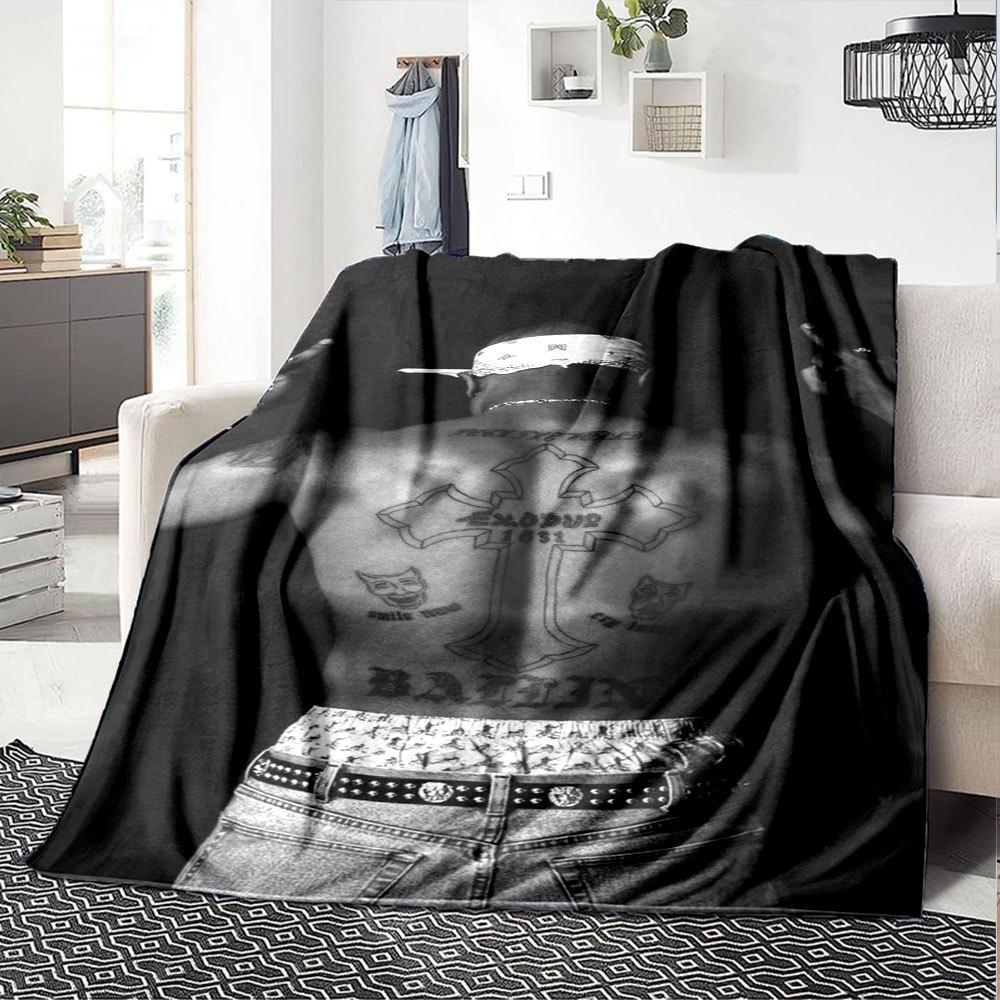 1pc 2PacHip Hop Blanket Soft Lightweight All Season Multi Purpose Throw for Sofa, Bed, Office & Picnics, French Style with Iconic Album Art & Quotes
