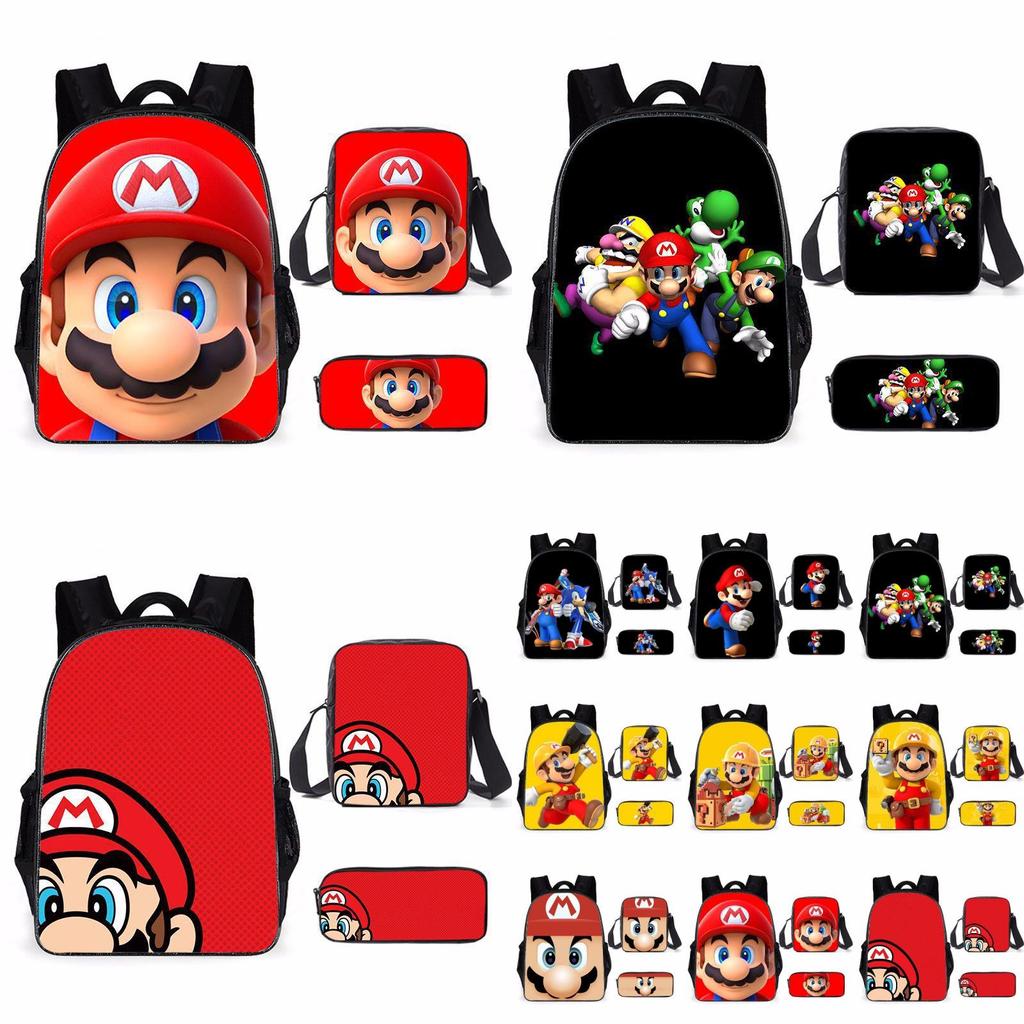 Super Mario Backpack School Bag With Lunch Bag And Pencil Pouch High Capacity Wear Resistant Breathable