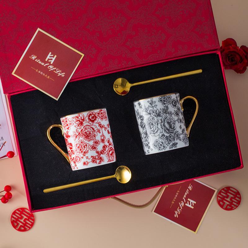 

Чашка для воды Paris Rose Blossom China с золотой ручкой, свадебный подарок, парная чашка, подарочная коробка премиум-класса, чашка для чая, кофейная чашка 400ml