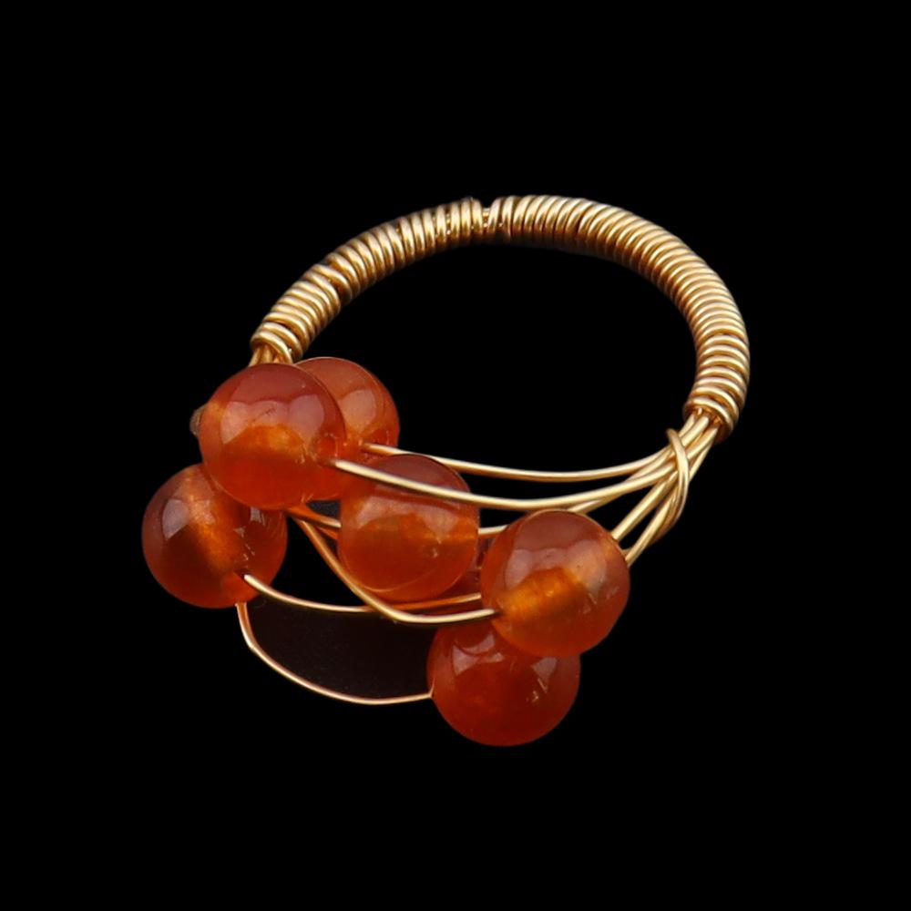 European Retro Natural Stone Crystal Agate Gypsophila Woven Ring