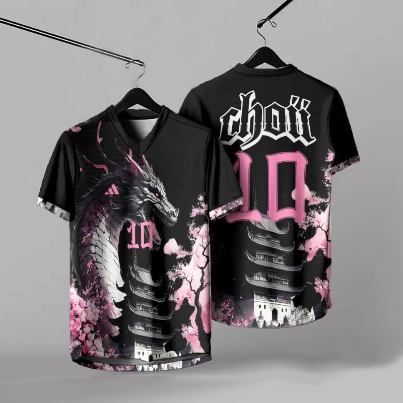 Summer Men's V-neck T-shirt Fashion Sports and Leisure Digital Printing 3D Short Sleeved T-shirt Top