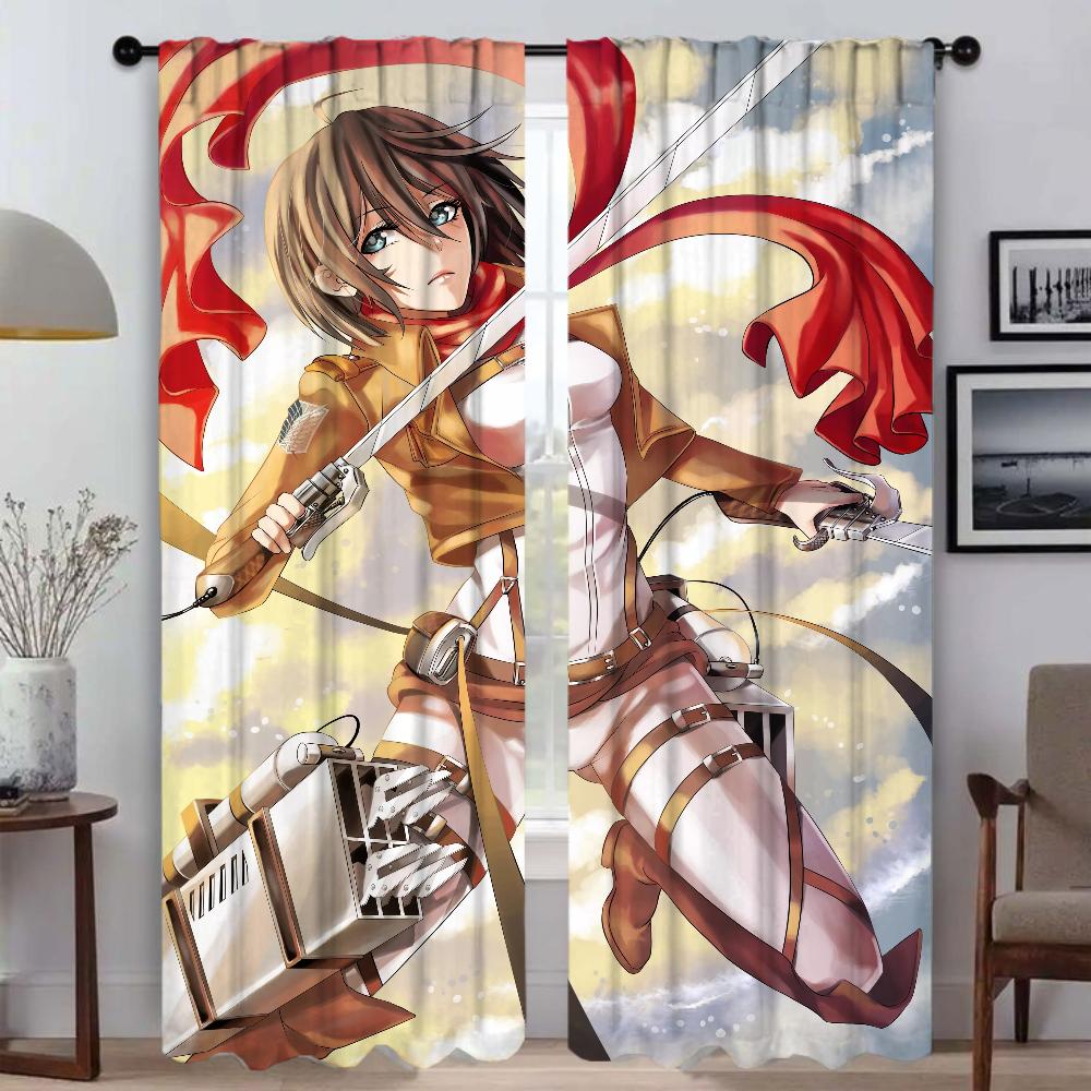 Modern Living Room Curtains 2 Pieces Attack On Titan Blackout Curtain Blinds Partition Anti-mosquito Curtains for Camera Shades