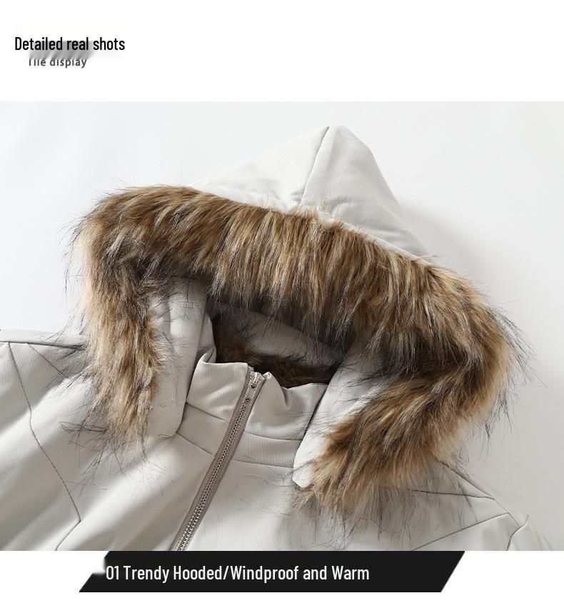 Sitting Mountain Lion Winter Men's Fishbone Pattern Cotton Jacket with Detachable Hood, Plus Velvet for Extra Warmth, Trendy Outerwear.