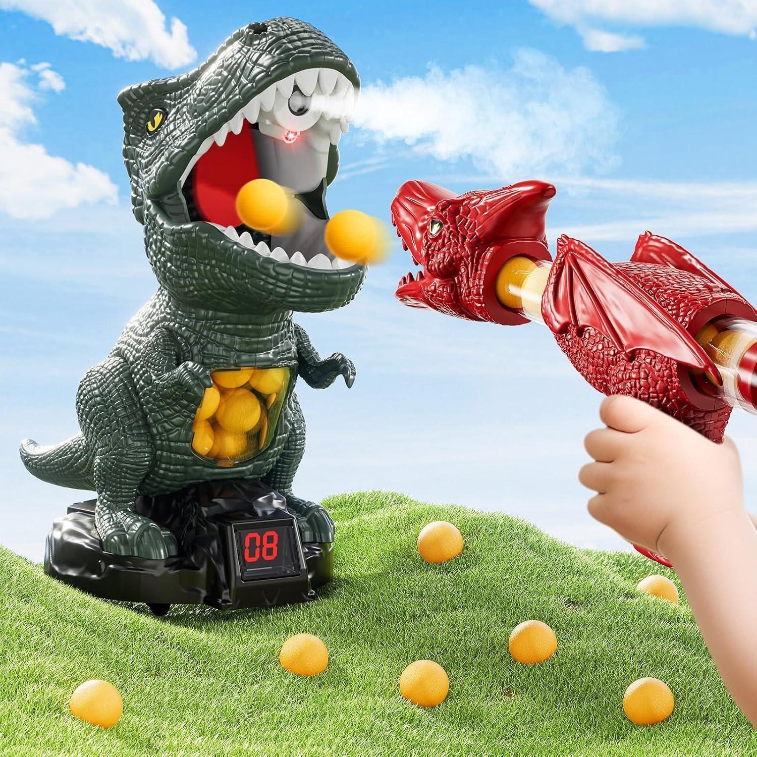 Dinosaur Shooting Boy Toys for Kids Age 3 4 5 6 7 8 - Moveable Shooting Game with Scoreboard, Light and Sound, 12 Foam Balls, Boy Toddler Toys 5-7 6 темно-зеленого