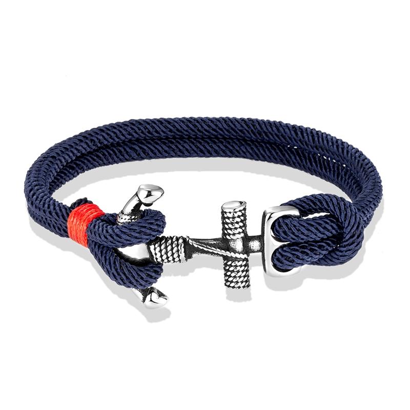 Waterproof Anchor Bracelets Men Double Strand Nautical Survival Rope Bracelet for Women Stainless Steel Navy Sport Buckle