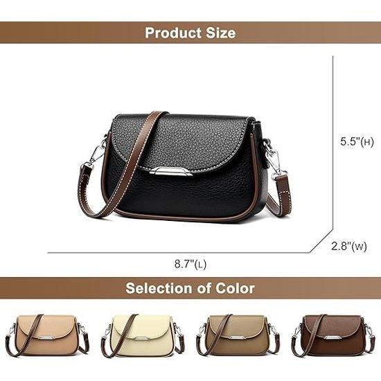 AKSUTI Damen-Umhängetasche, schwarzes Kunstleder, verstellbarer Schultergurt