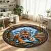 Wild Animals (14) Theme Round Crystal Velvet Rug Custom Name Text Personalized Floor Mat Home Decor Non Slip Crystal Carpet