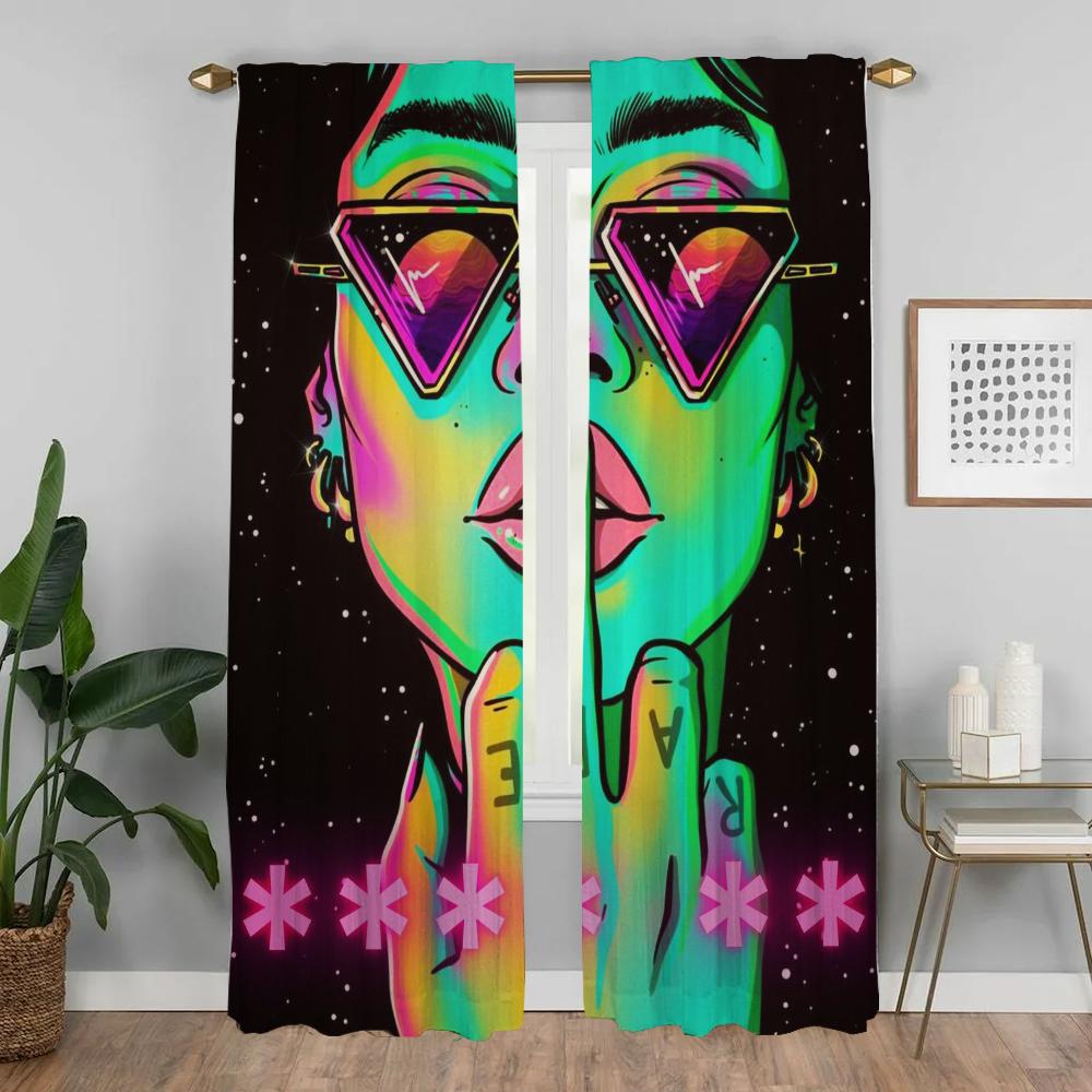 Abstract Woman Psychedelic Manda Shades Curtains Living Room Curtain Blinds Partition Halloween Decoration Tulle Bedroom Polyester Perfect For