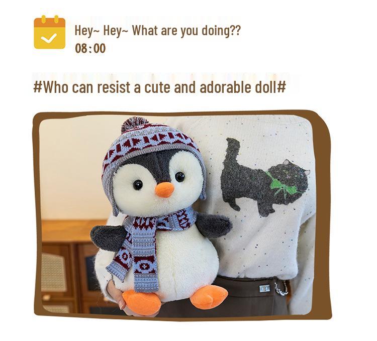 Children's Winter Hooded Scarf Penguin Plush Backpack Doll